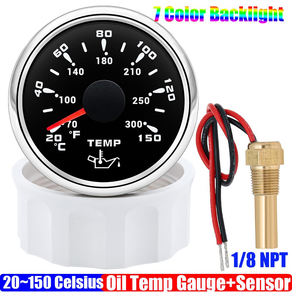 7 Color Backlight 52mm Oil Temperature Gauge+Sensor 1/8NPT for Car Boat Marine 2" 52MM Oil Temp Meter Indicator 20~150 Celsius