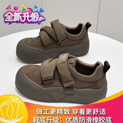 2025 Summer Velcro Big Head Bread Shoes Women's Thick-soled One-pedal Versatile Loafers Casual Board Shoes