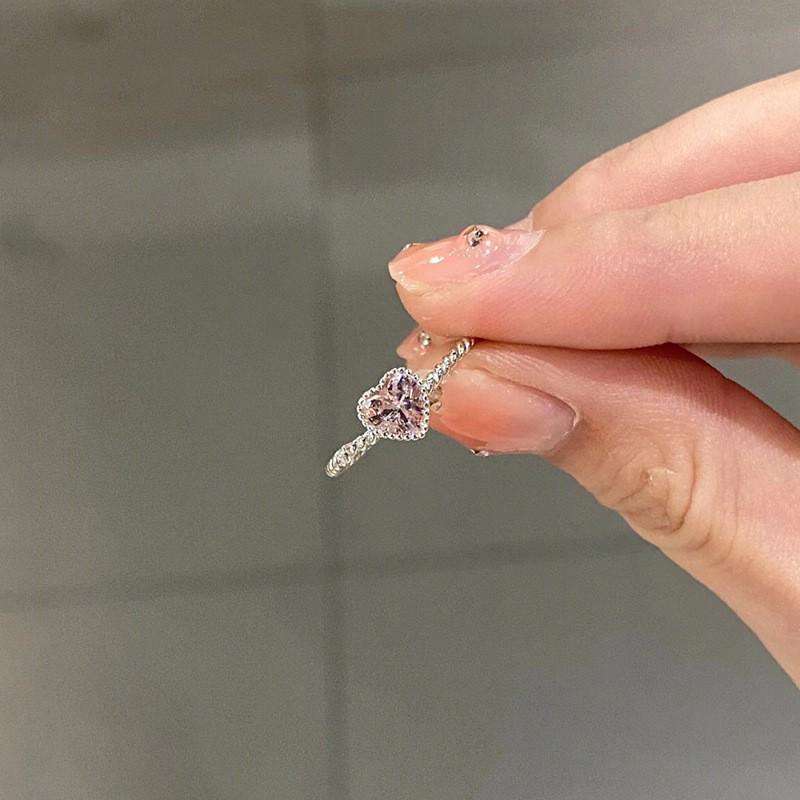 Elegant Adjustable Open Pink Cubic Zirconia Heart Ring for Women - Versatile, Creative, Geometric Design for Index Finger Adjustable Open