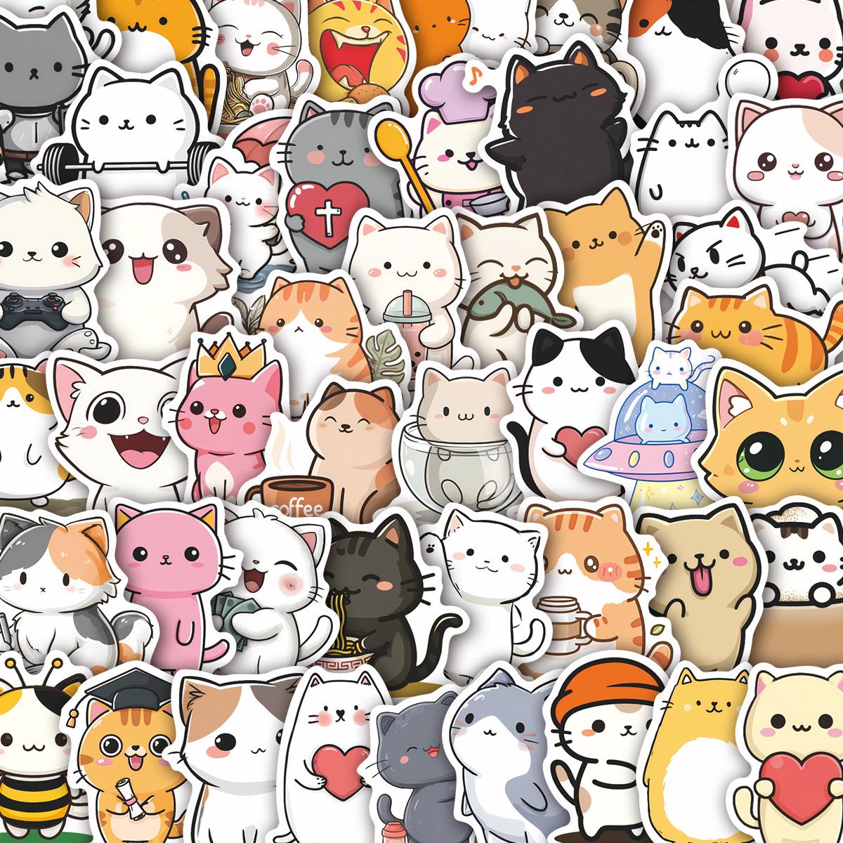 50 Cute Cat Planet Doodle Stickers - Waterproof for Suitcases, Notebooks, Journals No