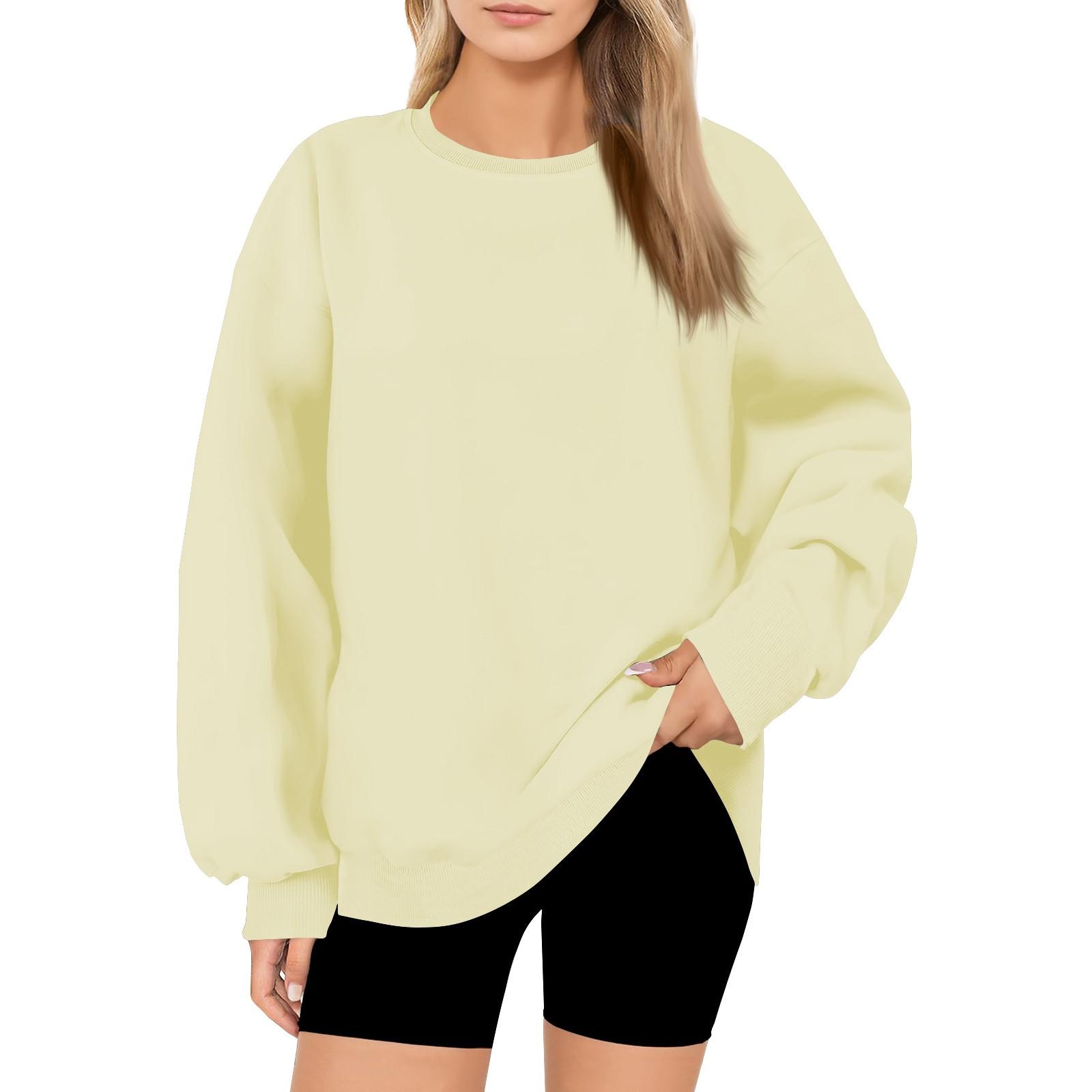 

Женская модная повседневная свободная толстовка с круглым вырезом и длинным рукавом, однотонная L бежевый