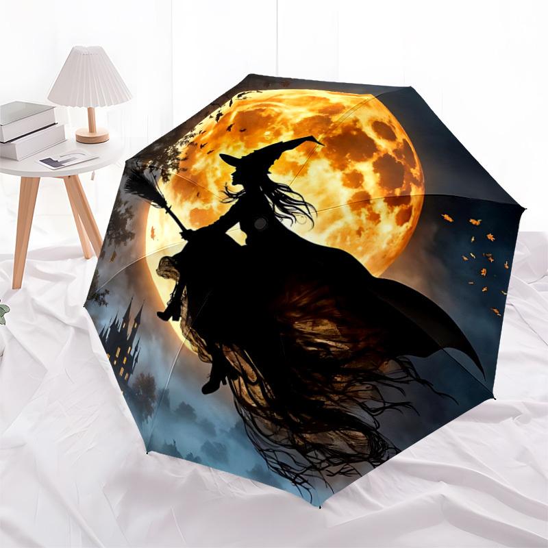 1pc Moon Witch Automatic Open/Close Umbrella, Windproof, Folding Compact Umbrella with Lightweight Design for Women/Men048