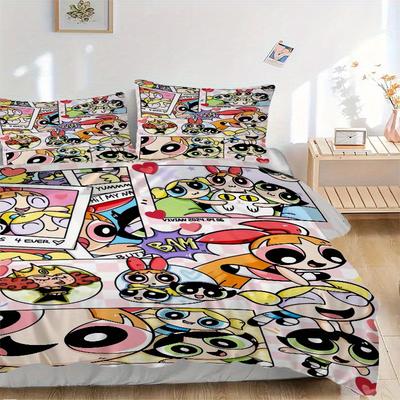 3pcs Powerpuff Girls Collection Bedding Set, Including 1 Quilt Cover and 2 Pillow Shams,Soft and Comfortable Home Bedroom.F066