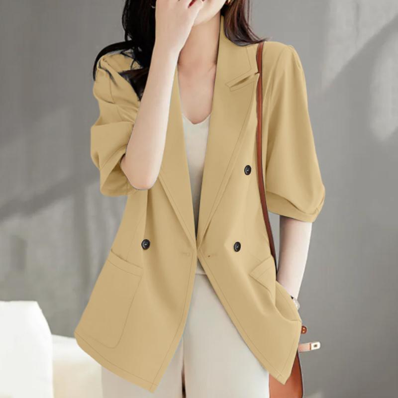 ZANZEA Women Casual Turn Down Collar Loose 3/4 Sleeve Thin Cardigan Blazer