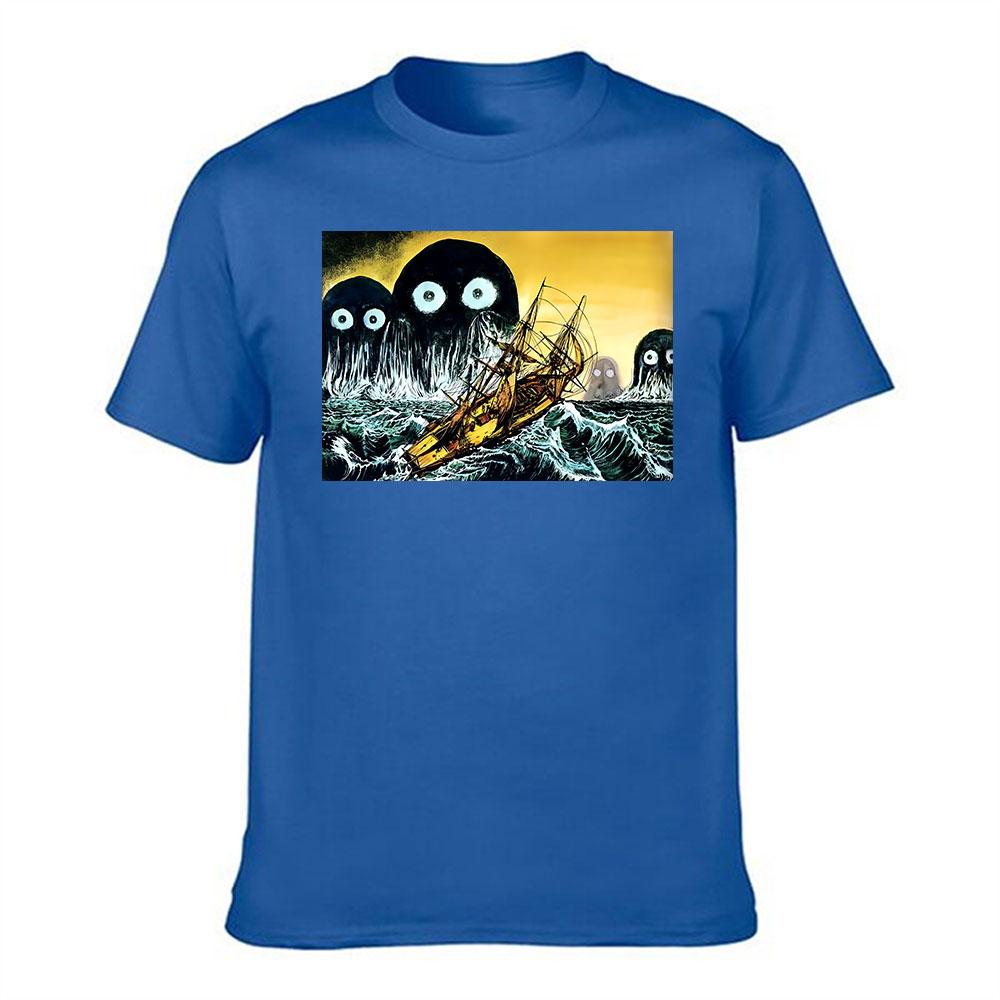 Unisexs Cotton TShirt Giant Sea Monster Print Vintage Sailing Ship Graphic Tee for Ocean Adventure Lovers