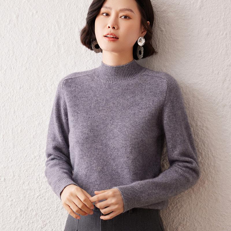 Lekasha Women's Cashmere Knit Sweater: Half-High Collar, Long Sleeves, Ideal Base Layer for Autumn and Winter.