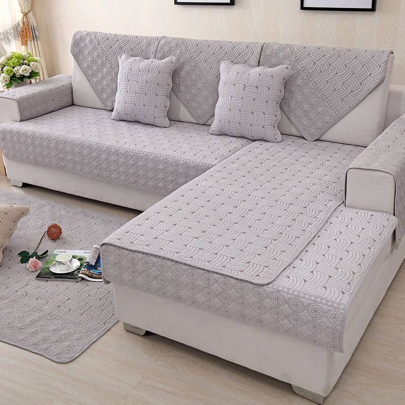 

Minimalist Fabric Cotton Non Slip Backrest Towel Sofa Cushion Gray braided 70*90cm