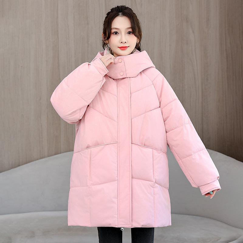 Padded-padded clothes Women's hooded windproof winter age reduction loose thickened warm medium and long padded jacket tide