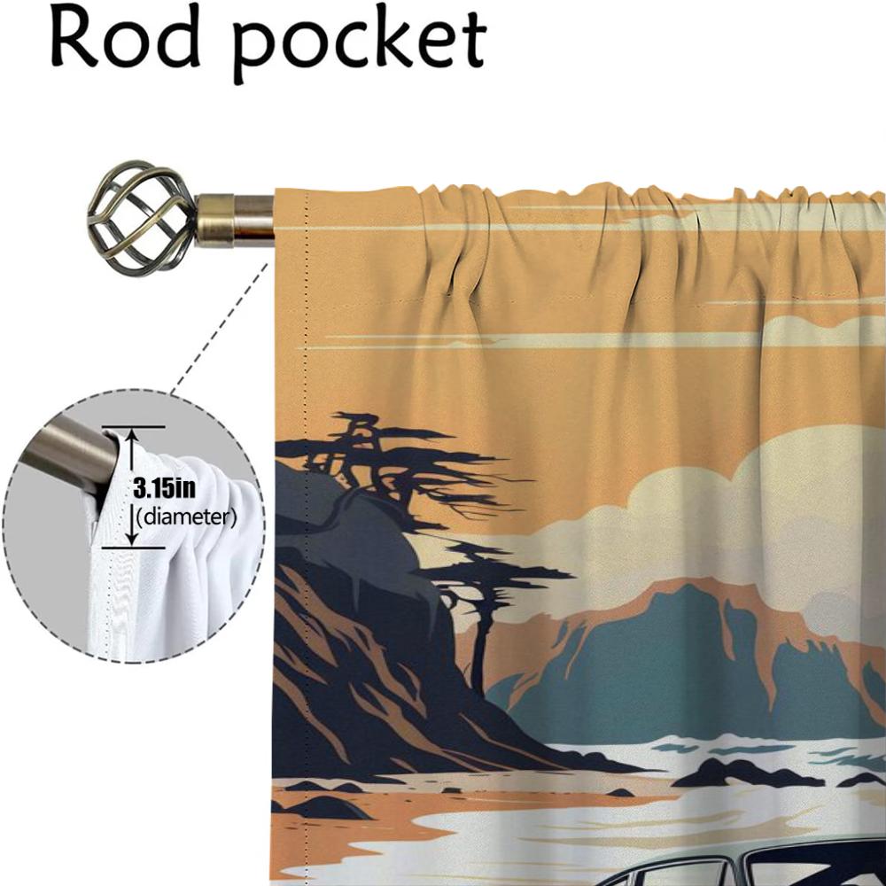 Kitchen Curtains for Living Room Car In the Sun Home Interior Curtains 2 Pieces Tulle for Bedroom Halloween Decoration Partition