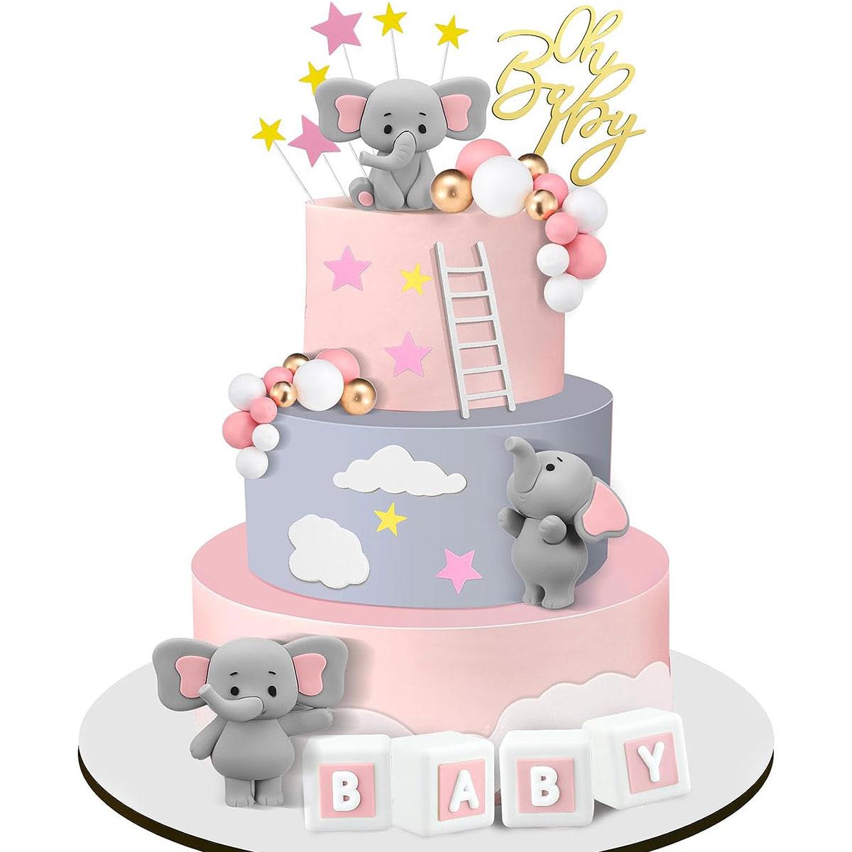 

35pcs Pink Elephant Cake Toppers Mini Cake Decorations Cupcake Toppers Pink White Pearl Ball for Girl Baby Shower Birthday L розовый