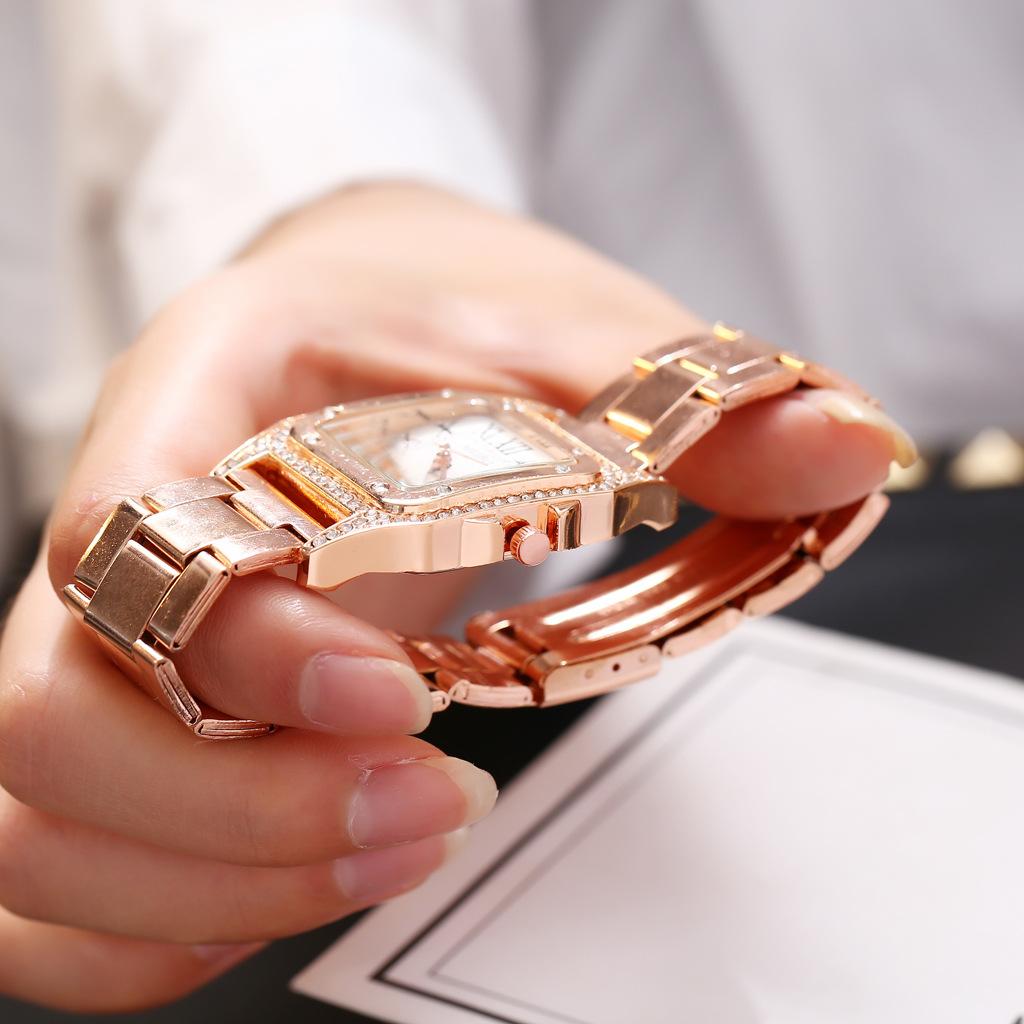 Fashion Luxury Women's Square Watch Diamond Steel Strap Roman Scale Dial Quartz Female Gift Clock Watches