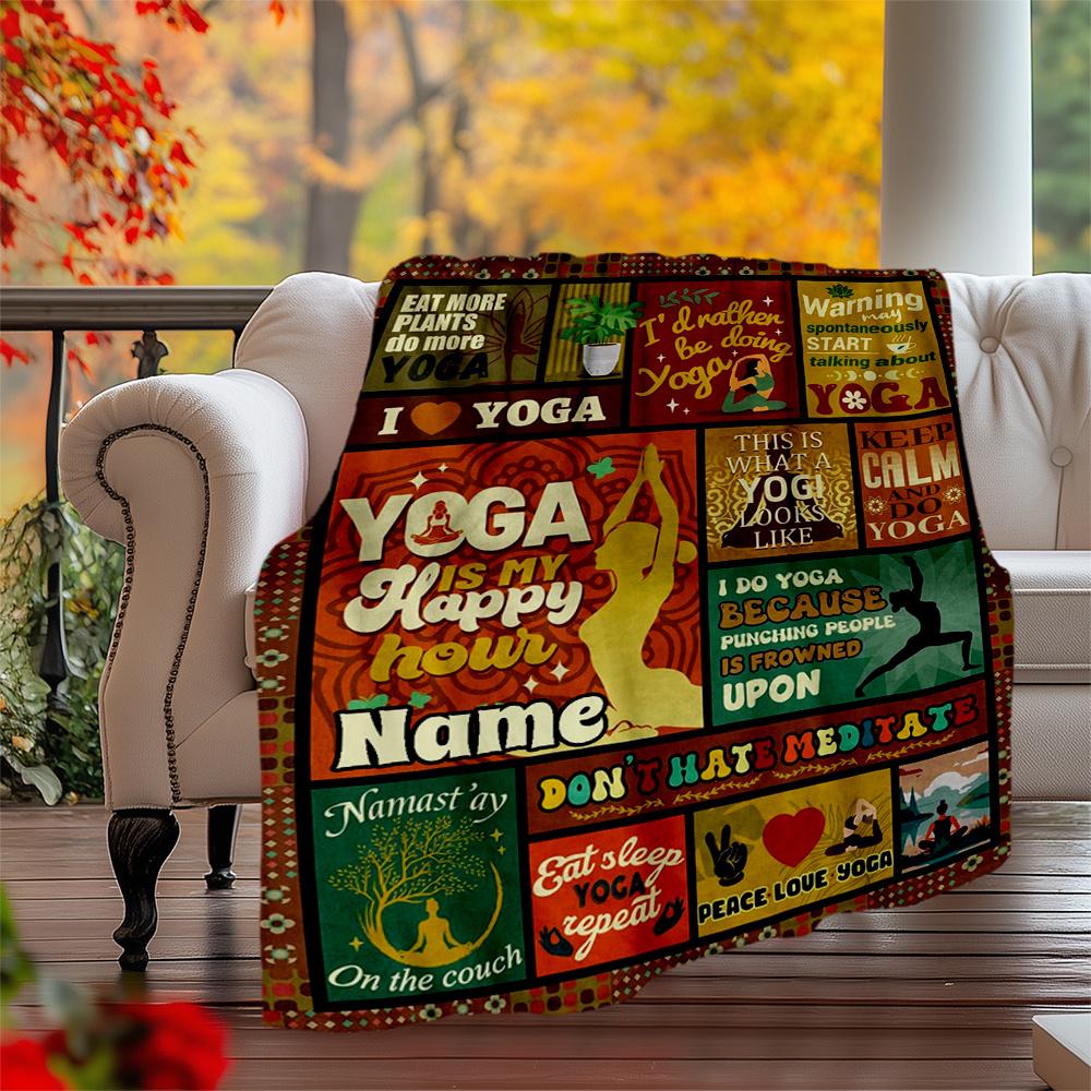 Yoga Meditation Peace Love Harmony Wellness Customizable Outdoor Blanket Personalized Text Soft Cozy Suitable For Picnics Outdoor Travel And Camping