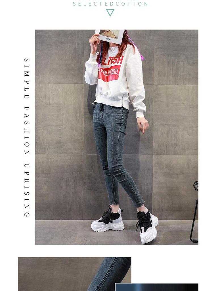 Women's Thick-Soled High-Top Dad Shoes: New 2022 Autumn/Winter White Platform Cowhide Korean-Style Casual Sneakers