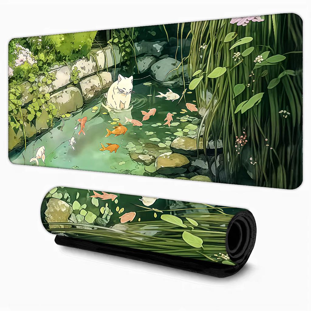 Green Aesthetic Cute Cat Design anime Mouse Pad Desk Mat Gaming pad NonSlip Stitched Edge desk accessories Computer mousepads