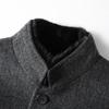 Herren Doppelseitige Wolljacke Abnehmbarer Weißer Entendaunen-Liner Nerz Stehkragen Mittel und Lang Wolle Wolljacke Business