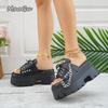 Fashion Women Summer 2025 Fashion Slippers Size42 Thick Heel Chain Rivet Decor Platform Slippers Punk Style High Heels Zapatos De Mujer