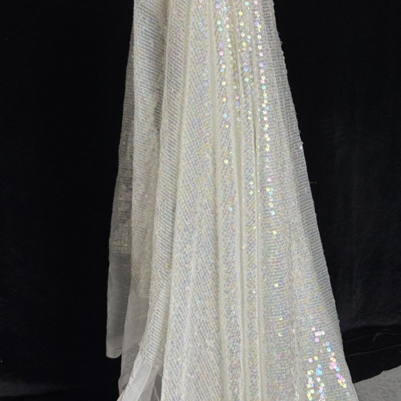 5MM Sequined Stretch Shiny Fabric, Net Transparent Gold Fabric Suitable for DIY Wedding Performance Dress Long Skirt