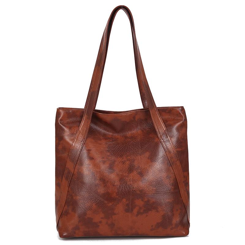 

Женская сумка через плечо, сумка-тоут большой вместимости, в ретро и модном стиле, из мягкой кожи коричневый