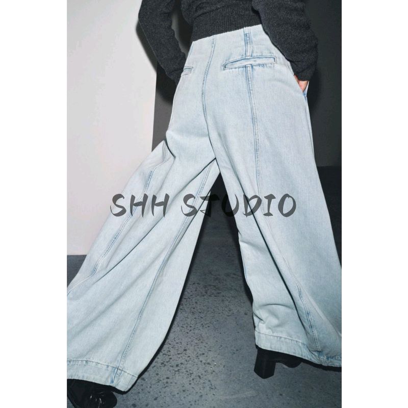 Fall New Women's Clothing Contrast Color Eye-Catching String Decoration Loose High Waist Balloon Version Denim 9863241