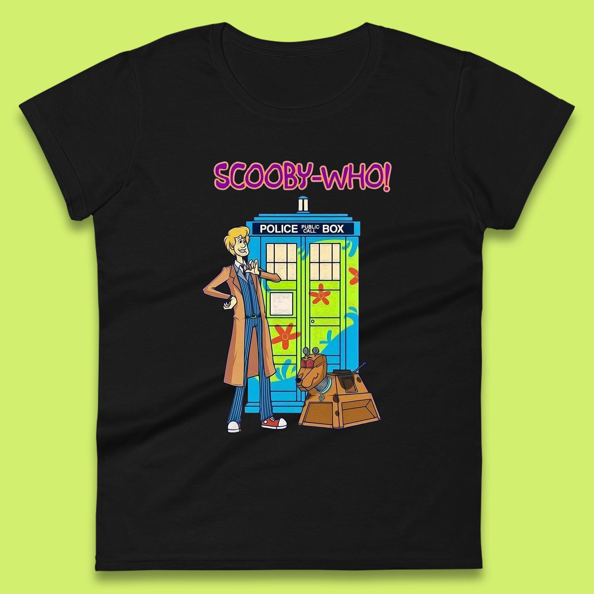 Scooby-Who Police Public Call Box Scooby-Doo Doctor Who Tardis Police Box Womens Tee T Shirt Mens Tops Unisex Top 3XL