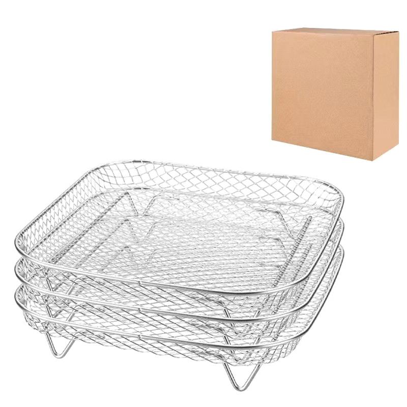 1-lags/3-lags rustfritt stål Airfryer Grill Grønnsaks Kjøtt Dehydreringsstativ Oljeavløpskurv Stekt Kyllingstativ Stabling Rac