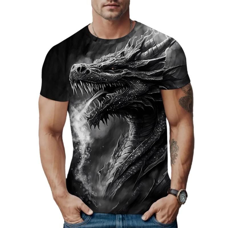 3D Printed T-shirt Men's Street Fashion Color Blocked Round Neck Short Sleeved Shirt