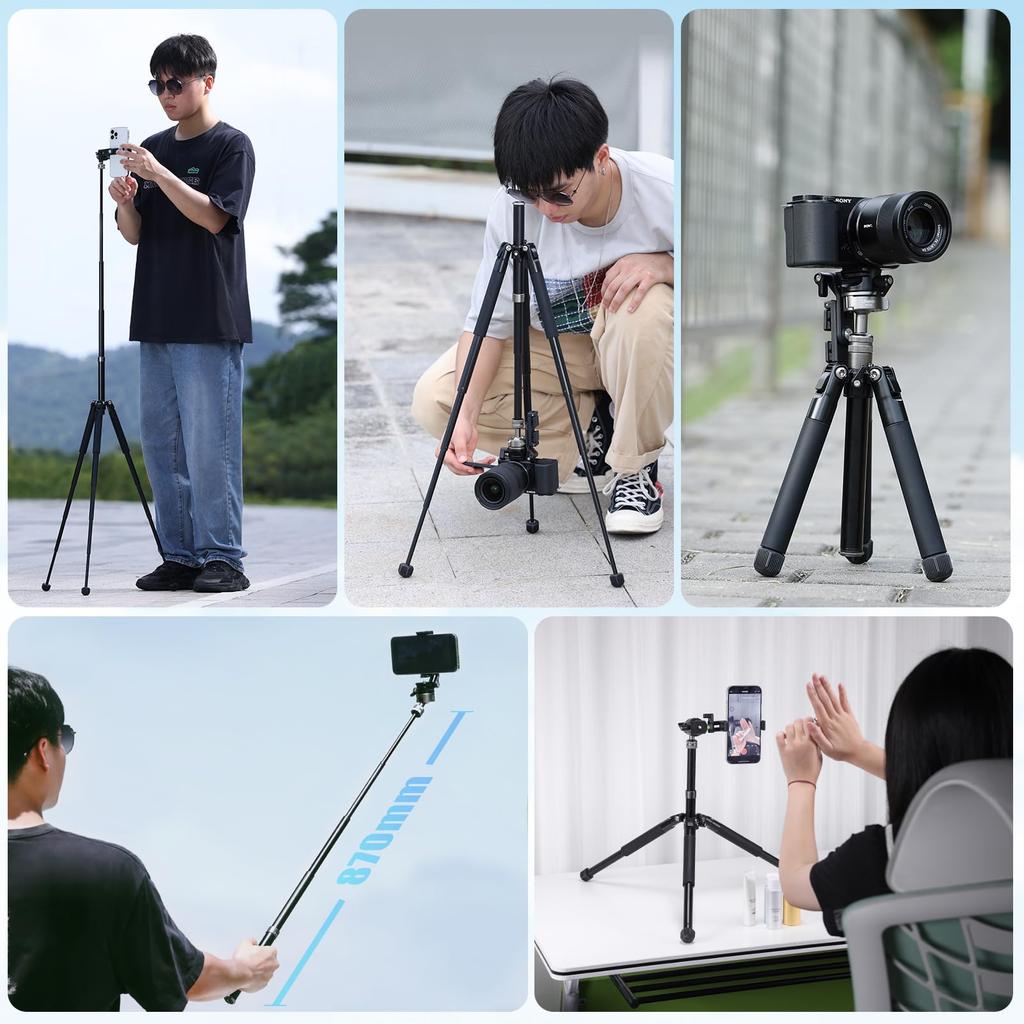 Ulanzi Travel Telescopic Travel Tripod with 145cm Flexible Ball Panoramic Aluminum Alloy 4kg Weight Compact Mini Tripod with Storage Compatible with