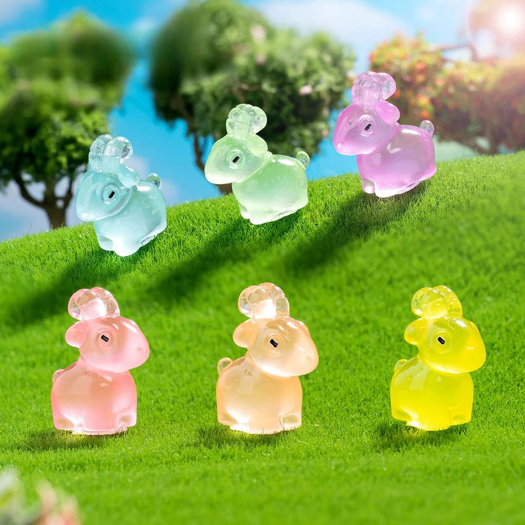 6pcs Luminous Goat Figurine Landscape Home Kawaii Room Decor Dollhouse Miniature Figurines Fairy Garden Decoration Accessories