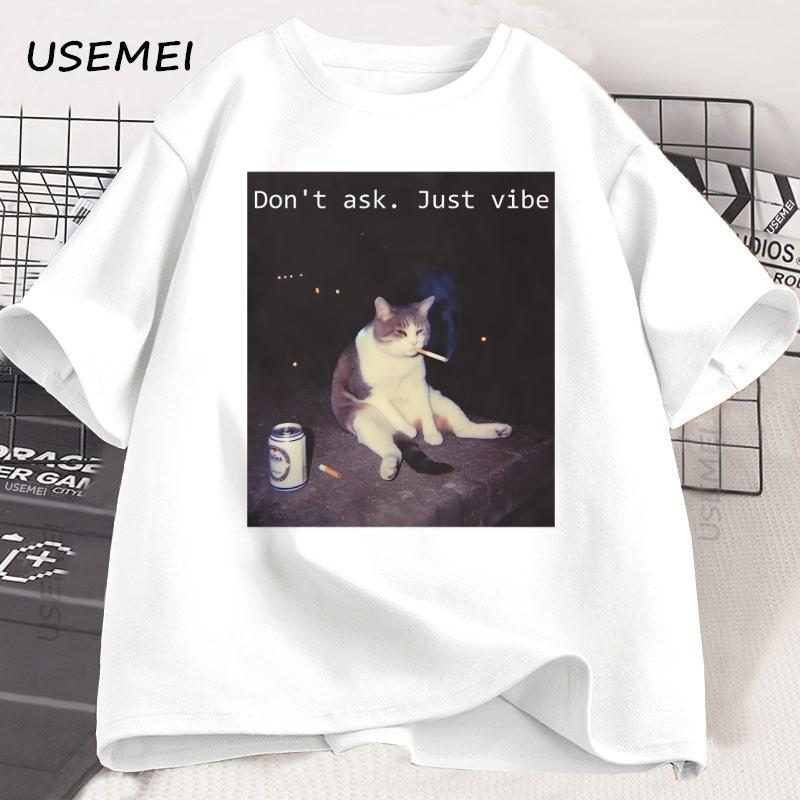

Retro Funny Smoking Cat Meme T Shirt Cigarette Cat Tee Kitty Printed T-shirt Y2k Short Sleeve T Shirts Loose Tees Oversized 5XL різнокольоровий