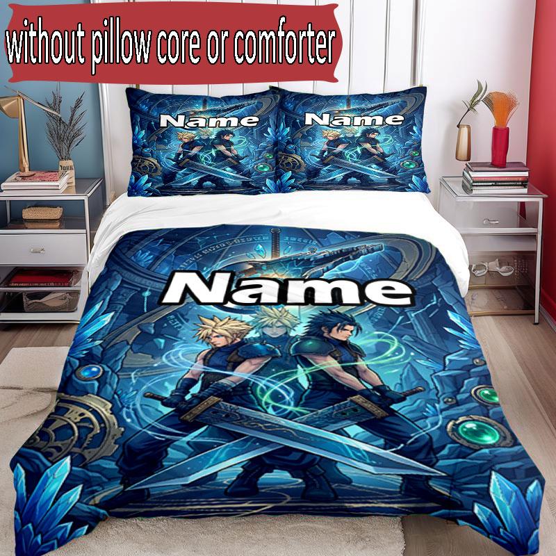 3pcs Duvet Cover Set (1*Duvet Cover + 2*Pillowcase, Without Core), Custom Name Final Fantasy Pattern Bedding Set, Home Bedroom Decor Gift