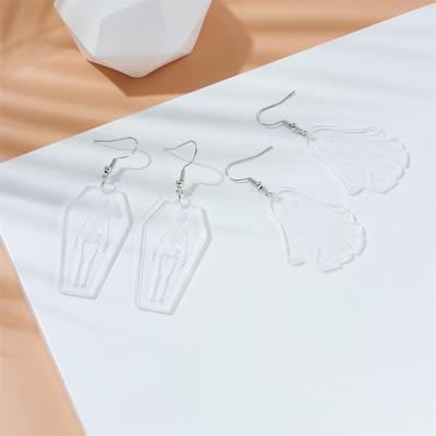 European and American Halloween Transparent Acrylic Skull Ghost Earrings Personalized Coffin Earrings Horror Skeleton Earrings