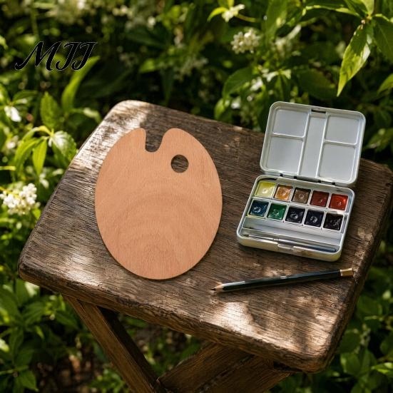 Left Right Handed Palette Wooden Paint with Thumb Hole for Oil, Acrylic, Portable Watercolor Painting, Oval-Shaped Wood Art Tray Artists Artist