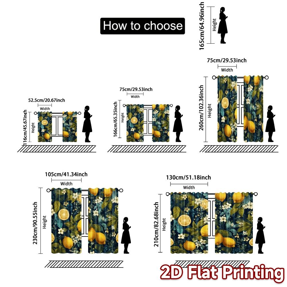 2pcs, 2D FLAT PRINTING Curtains (Without Rod) Lemon Blossoms Creative Modern Curtains Versatile Polyester Curtains Decorations