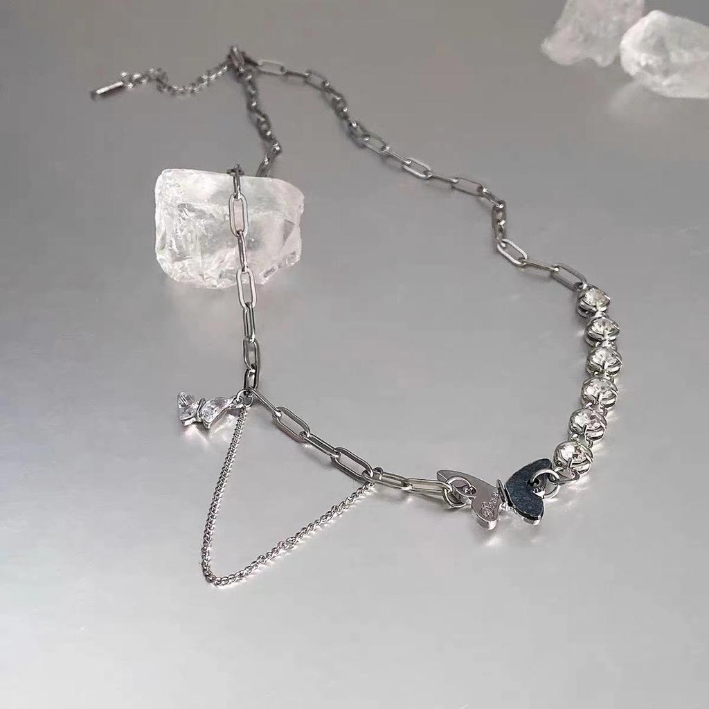 Contrasting Butterfly Titanium Steel Splicing Necklace Summer Premium Niche Accessories Hip Hop Sweet Cool Wind Clavicle Chain