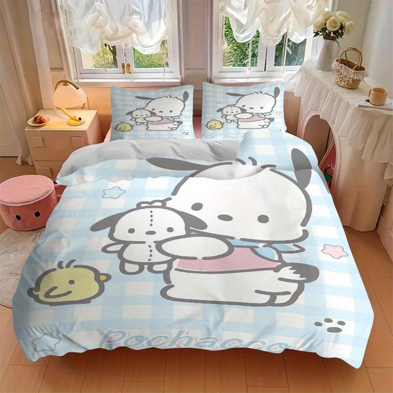 3pcs Blue Cute Pochacco Three-Piece Patterned Quilt Cover Set - Soft and Cozy Bedroom, Guest Room and Dorm Decorative Bedding 3-Piece Set 1 Quilt