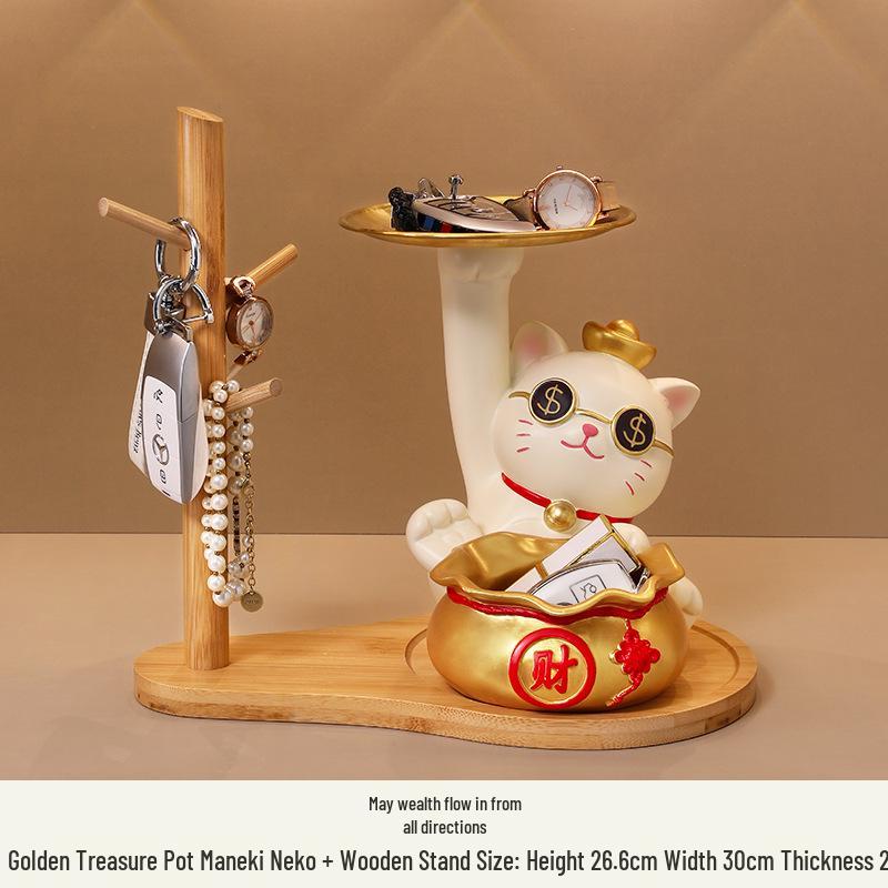 Lucky Cat Resin Craft Key Holder for Home Decor & Children's Room Storage