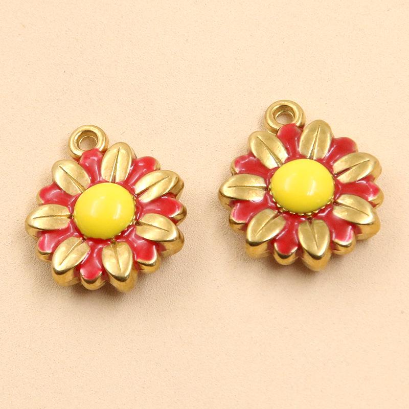 Stainless Steel Daisy Flower Drip Oil Pendants: 3 Styles, Golden Fresh Enamel Charms
