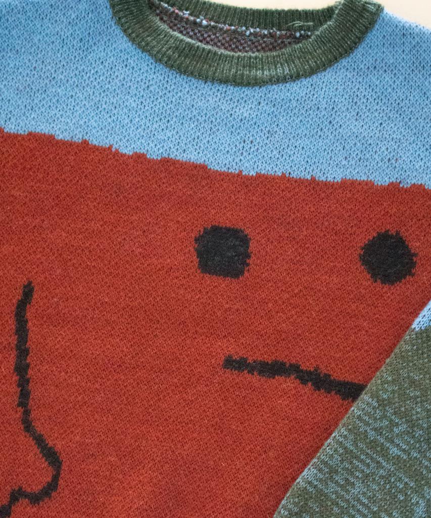 GROUNDWORK Square Man Knit Sweater / Blue-Brown Mix