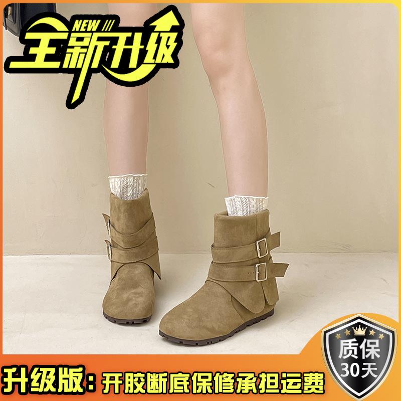 Retro European and American style double buckle with buckle western short boots women's autumn and winter fashion suede versatile short boots fashion