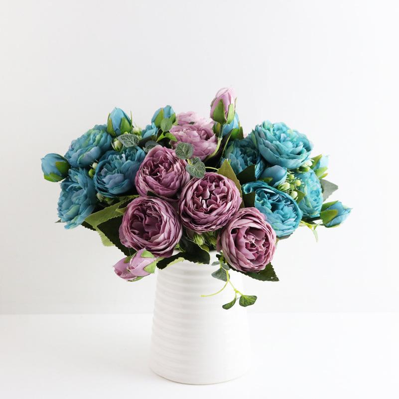 Buy 9 heads Artificial Peony Tea Rose Flowers Camellia Silk Fake Flower ...