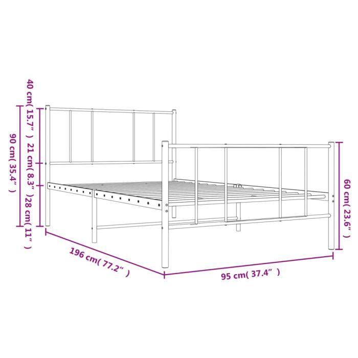 VidaXL Cadre de lit métal avec tête de lit-pied de lit noir 90x190 cm 352490