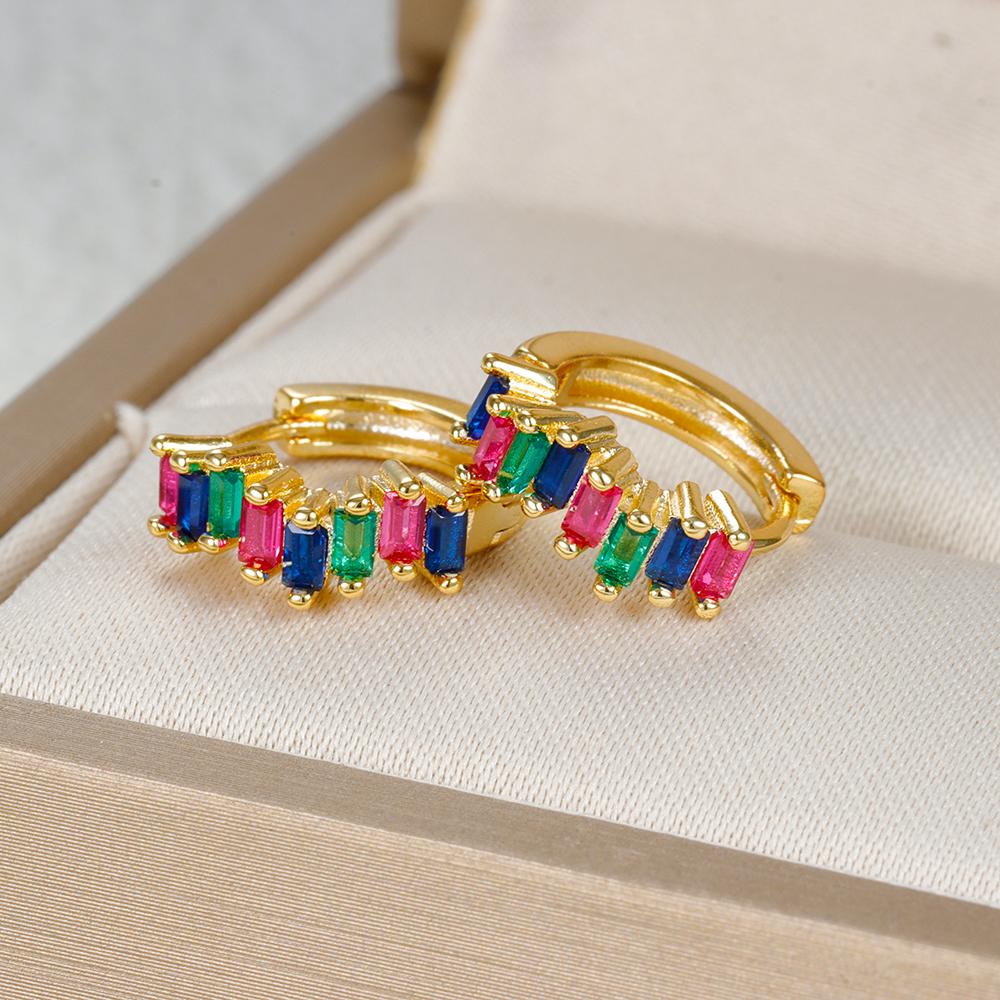Trendy Gold Plated Round Huggie Hoop Earrings for Women Stainless Steel Colorful Zirocn Piercing Earrings  Fashion Jewelry