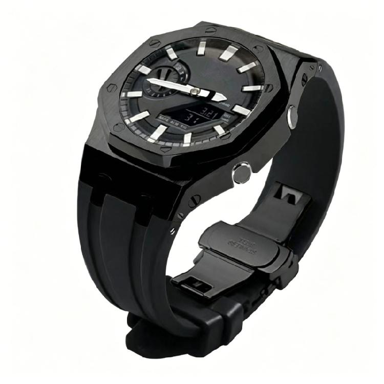 Elegante Edelstahlhülle & Glattes Silikonarmband Rostfreies Stahlgehäuse Einfache Installation für Casioak GA2110 GA2100 Geräte