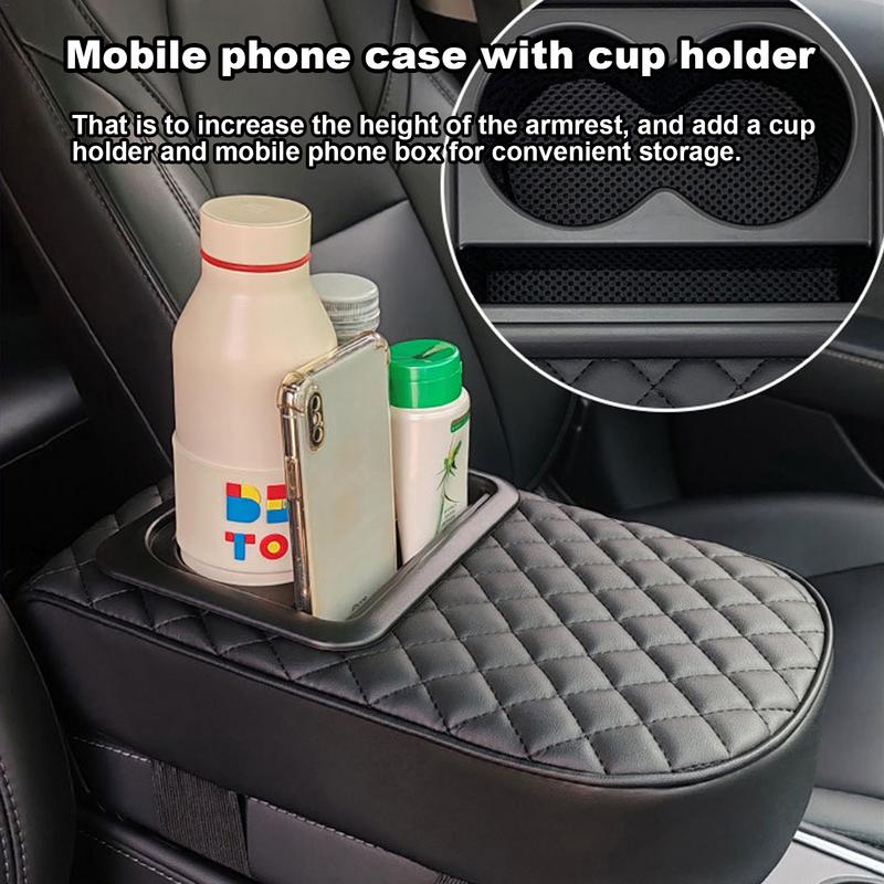Car Center Console Armrest Cushion PU Leather Armrest Pillow With 2 Cup Holder Portable Auto Elbow Support Pad Central Arm Rest