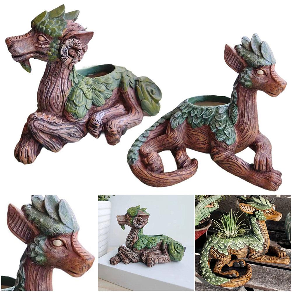 Creative Dragon Tree Succulent Planter Resin Garden Statue Unique Succulent Pot Decorative Plant Pot Gift for Nature Lovers