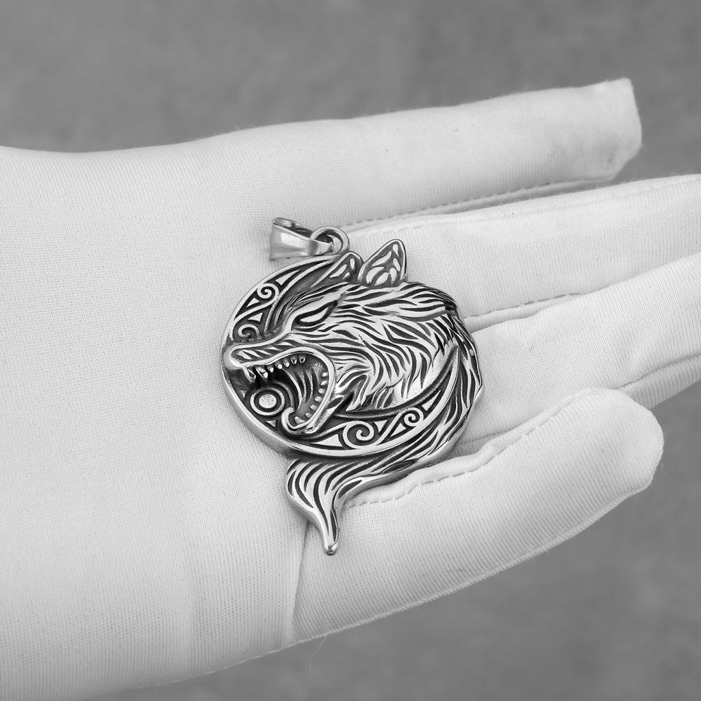 Nordic Viking Odin Wolf Freki Necklace Men's Stainless Steel Vintage Sun Rune Amulet Pendant Necklace Fashion Charm Jewelry Gift
