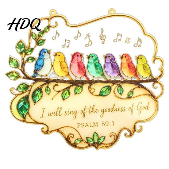 Indoor Window Ornaments Acrylic Songbird Hanging Pendant Inspirational Bird & Floral Sun Colorful Suncatcher Catcher Religious Bible Verse