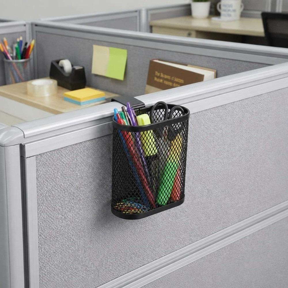 Metal Hanging Pencil Cup Oval Shape Desk Side Pen Organizer  Refrigerator Side Holding