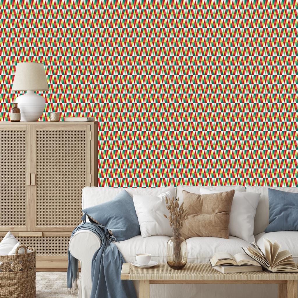 Red and coral triangles wallpaper for living room and bedroom 50x1000