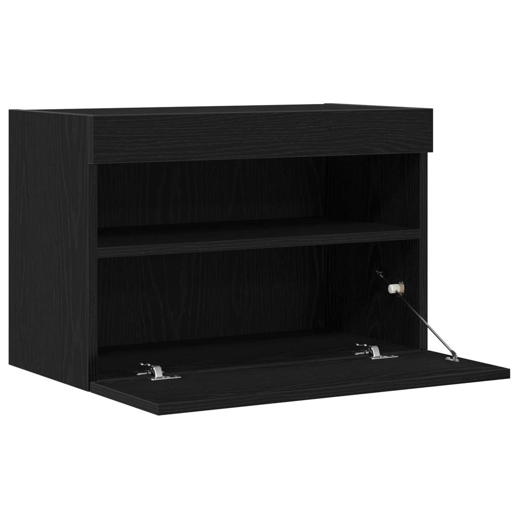 Wall Mounted TV Cabinet with LED Lighting Black Oak Effect 60 X 30 X 40 Cm